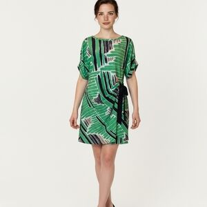 New York & Company Green and Black Patterned Dress